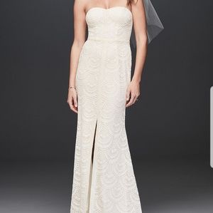 David's Bridal Strapless Lace Wedding Dress